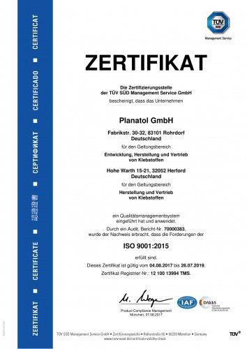 Planatol Zertifikat