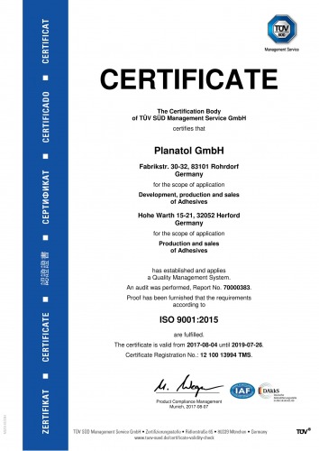 Planatol certificate